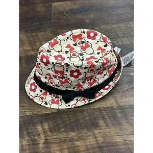 Disney Parks Minnie Mouse Black White Red Straw Fedora Hat Size kids 6-14